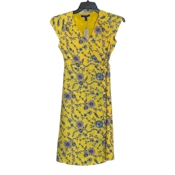 Banana Republic yellow floral wrap midi dress sz 2  Pet - Picture 1 of 6